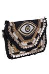 Nazaakat By Samara Singh_Black Beads, Sequins, Tassels Evil Eye Coin And Embroidered Boho Bag _at_Aza_Fashions
