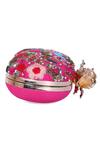 Nazaakat By Samara Singh_Pink Embroidery, Sequins, Pearls Floral Clutch With Detachable Handle _at_Aza_Fashions