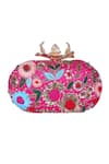Nazaakat By Samara Singh_Pink Embroidery, Sequins, Pearls Floral Clutch With Detachable Handle _Online_at_Aza_Fashions