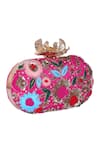 Shop_Nazaakat By Samara Singh_Pink Embroidery, Sequins, Pearls Floral Clutch With Detachable Handle 