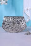 Buy_Nazaakat By Samara Singh_Silver Embossed Brass Clutch With Detachable Sling _at_Aza_Fashions