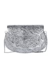 Shop_Nazaakat By Samara Singh_Silver Embossed Brass Clutch With Detachable Sling 