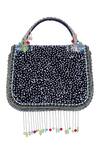Nazaakat By Samara Singh_Multi Color Beads, Pearls, Stones, Beaded Floral Motif Flap Bag With Fringe _at_Aza_Fashions