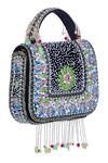 Buy_Nazaakat By Samara Singh_Multi Color Beads, Pearls, Stones, Beaded Floral Motif Flap Bag With Fringe 