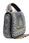 Shop_Nazaakat By Samara Singh_Multi Color Beads, Pearls, Stones, Beaded Floral Motif Flap Bag With Fringe 