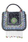 Nazaakat By Samara Singh_Multi Color Beads, Pearls, Stones, Beaded Floral Motif Flap Bag With Fringe _Online_at_Aza_Fashions