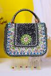 Buy_Nazaakat By Samara Singh_Multi Color Beads, Pearls, Stones, Beaded Floral Motif Flap Bag With Fringe _at_Aza_Fashions