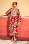 Buy_Tasuvure Indes_Red Silk Embroidery V-neck Elizey Paisley Kaftan _Online_at_Aza_Fashions