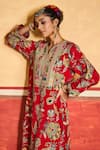 Shop_Tasuvure Indes_Red Silk Embroidery V-neck Elizey Paisley Kaftan _Online_at_Aza_Fashions
