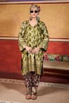 Tasuvure Indes_Green Brocade, Silk Embroidery, Sequins, Banarasi Begum Woven Kurta And Pant Set _Online_at_Aza_Fashions