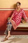 Shop_Tasuvure Indes_Fuchsia Brocade, Silk Zari, Embroidery Banarasi Begum Woven Kurta And Pant Set _at_Aza_Fashions