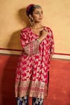 Buy_Tasuvure Indes_Fuchsia Brocade, Silk Zari, Embroidery Banarasi Begum Woven Kurta And Pant Set _Online_at_Aza_Fashions