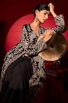 Shop_Tasuvure Indes_Black Georgette Embroidery, Metallic Thread Round Neck, Inaaya Jacket Skirt Set _at_Aza_Fashions