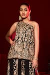 Buy_Tasuvure Indes_Black Georgette Mirrors, Embroidery One Shoulder Cape And Sharara Set _Online_at_Aza_Fashions