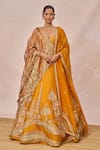 Buy_Masaba_Orange Silk, Tissue, Organza The Dil Lubhata Motifs 12 Kalis Lehenga Set _at_Aza_Fashions