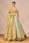 Buy_Masaba_Green Tissue, Organza Embroidery, Zari, The Ikrar Hua 6 Kalis Lehenga Set _at_Aza_Fashions
