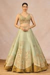 Shop_Masaba_Green Tissue, Organza Embroidery, Zari, The Ikrar Hua 6 Kalis Lehenga Set _at_Aza_Fashions