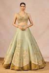 Buy_Masaba_Green Tissue, Organza Embroidery, Beads, Ikrar Hua Chand 6 Kalis Lehenga Set 