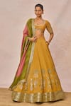 Buy_Masaba_Yellow Tissue Embroidery, Stones, Beads, The Ajnabi Ehsaas 18 Kalis Lehenga Set _Online_at_Aza_Fashions