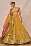Buy_Masaba_Yellow Tissue Embroidery, Stones, Beads, The Ajnabi Ehsaas 18 Kalis Lehenga Set _at_Aza_Fashions