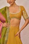 Shop_Masaba_Yellow Tissue Embroidery, Stones, Beads, The Ajnabi Ehsaas 18 Kalis Lehenga Set 