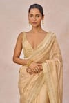 Shop_Masaba_Gold Tissue, Organza Embroidery, Beads, Sequins Pehli Kiran Saree With Blouse _Online_at_Aza_Fashions