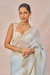 Masaba_Blue Crepe Embroidery, Patchwork, Metallic Pehli Baarish Saree With Blouse _Online_at_Aza_Fashions