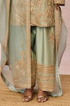 Masaba_Green Chanderi, Tissue Embroidery, Sequins, Zari Ikrar Hua Gul Chaand Kurta Set _Online_at_Aza_Fashions