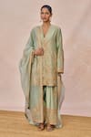 Buy_Masaba_Green Chanderi, Tissue Embroidery, Sequins, Zari Ikrar Hua Gul Chaand Kurta Set _at_Aza_Fashions