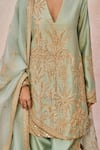 Shop_Masaba_Green Chanderi, Tissue Embroidery, Sequins, Zari Ikrar Hua Gul Chaand Kurta Set _Online_at_Aza_Fashions