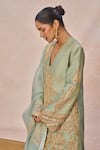 Masaba_Green Chanderi, Tissue Embroidery, Sequins, Zari Ikrar Hua Gul Chaand Kurta Set _at_Aza_Fashions