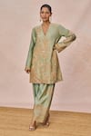 Buy_Masaba_Green Chanderi, Tissue Embroidery, Sequins, Zari Ikrar Hua Gul Chaand Kurta Set 