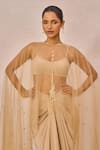 Masaba_Beige Crepe Round Neck, Tera Khayal Embellished Cape Draped Skirt Set _Online_at_Aza_Fashions