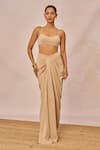 Buy_Masaba_Beige Crepe Round Neck, Tera Khayal Embellished Cape Draped Skirt Set 