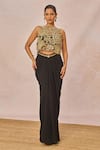 Masaba_Black Tulle, Crepe Embroidery, Cut Work Ajnabi Ehsaas Top Draped Skirt Set _at_Aza_Fashions