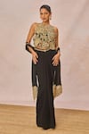 Buy_Masaba_Black Tulle, Crepe Embroidery, Cut Work Ajnabi Ehsaas Top Draped Skirt Set _at_Aza_Fashions