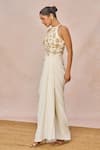 Masaba_Ivory Crepe Embroidery, Beads, Tassels Halter Namkeen Corset Draped Skirt Set _Online_at_Aza_Fashions