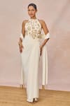 Buy_Masaba_Ivory Crepe Embroidery, Beads, Tassels Halter Namkeen Corset Draped Skirt Set _at_Aza_Fashions