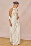 Shop_Masaba_Ivory Crepe Embroidery, Beads, Tassels Halter Namkeen Corset Draped Skirt Set _Online_at_Aza_Fashions