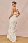 Masaba_Ivory Crepe Embroidery, Beads, Tassels Halter Namkeen Corset Draped Skirt Set _at_Aza_Fashions