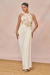 Buy_Masaba_Ivory Crepe Embroidery, Beads, Tassels Halter Namkeen Corset Draped Skirt Set 
