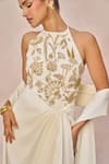 Shop_Masaba_Ivory Crepe Embroidery, Beads, Tassels Halter Namkeen Corset Draped Skirt Set 