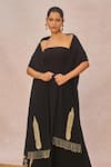 Masaba_Black Crepe Embroidery, Metallic Thread, Pyaar Ke Charche Gown With Stole _Online_at_Aza_Fashions