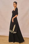Buy_Masaba_Black Crepe Embroidery, Metallic Thread, Pyaar Ke Charche Gown With Stole _Online_at_Aza_Fashions