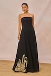 Shop_Masaba_Black Crepe Embroidery, Metallic Thread, Pyaar Ke Charche Gown With Stole _Online_at_Aza_Fashions