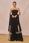 Masaba_Black Crepe Embroidery, Metallic Thread, Pyaar Ke Charche Gown With Stole _at_Aza_Fashions