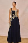 Buy_Masaba_Navy Crepe Embroidery, Sequins Square Neck Dil Jaanta Hai Gown _at_Aza_Fashions