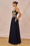 Masaba_Navy Crepe Embroidery, Sequins Square Neck Dil Jaanta Hai Gown _Online_at_Aza_Fashions