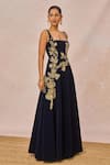 Buy_Masaba_Navy Crepe Embroidery, Sequins Square Neck Dil Jaanta Hai Gown _Online_at_Aza_Fashions