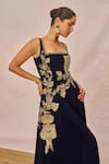Shop_Masaba_Navy Crepe Embroidery, Sequins Square Neck Dil Jaanta Hai Gown _Online_at_Aza_Fashions